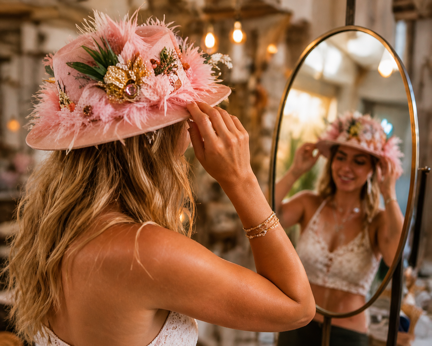 Person using glue gun on a decorated cap
